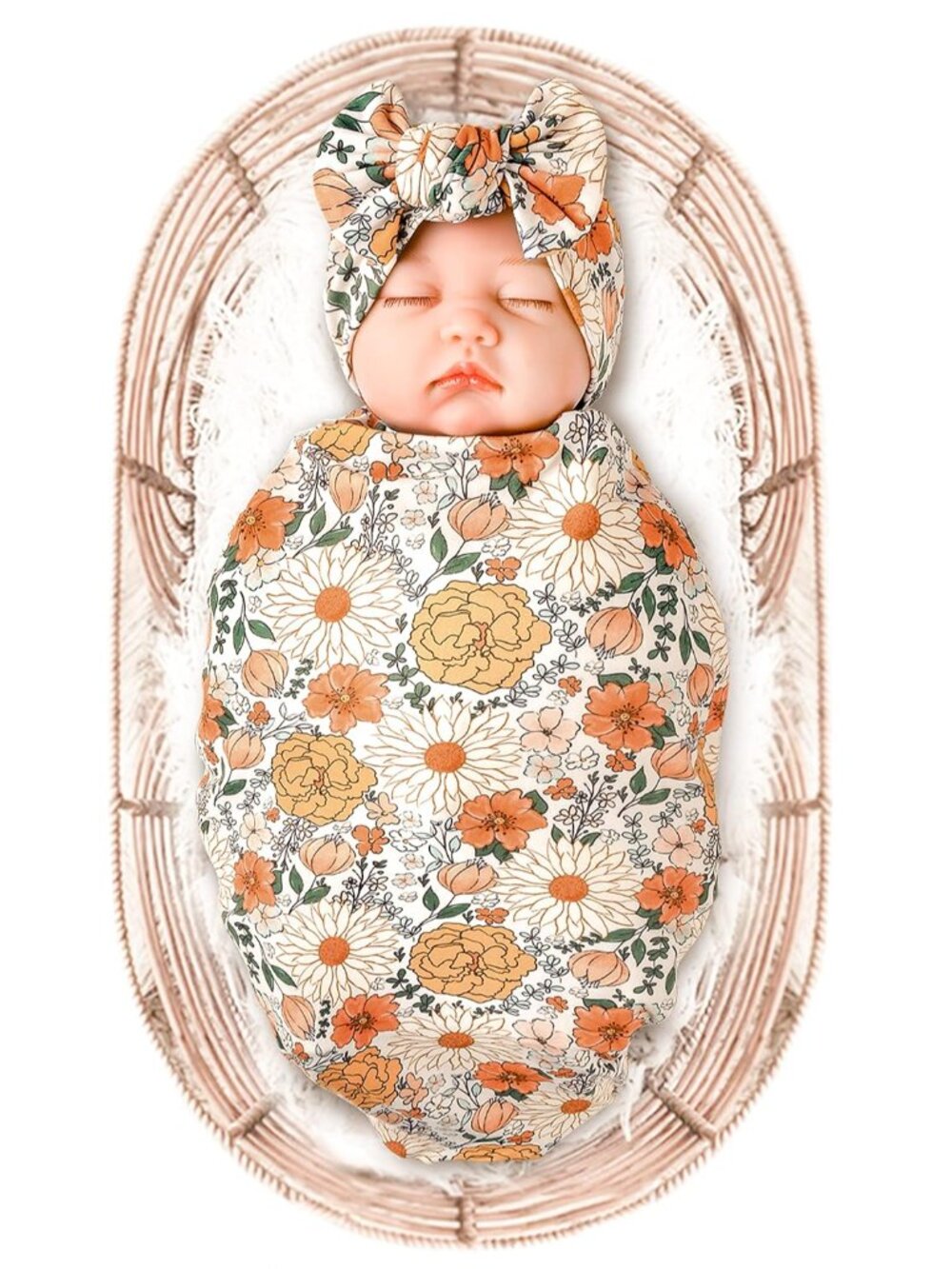 Baby Blanket & Headband Set, 32 x 32 Inch Swaddle Receiving Blanket